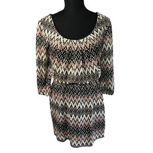 Bongo Neutral Tone Abstract Geometric Print Blouscon Dress Size M